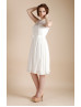 Ivory Lace Chiffon Knee Length Modest Wedding Dress
