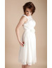 Ivory Lace Chiffon Knee Length Modest Wedding Dress