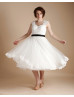 Cap Sleeves Ivory Lace Tulle Cut Out Back Short Wedding Dress