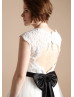 Cap Sleeves Ivory Lace Tulle Cut Out Back Short Wedding Dress