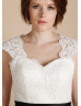 Cap Sleeves Ivory Lace Tulle Cut Out Back Short Wedding Dress