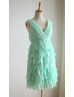 Mint Green Chiffon Flower Petal Tiered Fairy Bridesmaid Dress