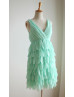 Green Chiffon Petal Skirt Knee Length Bridesmaid Dress