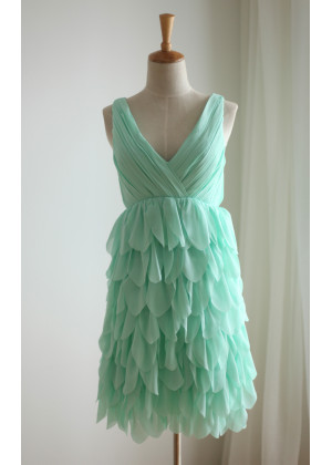 Mint Green Chiffon Flower Petal Tiered Fairy Bridesmaid Dress