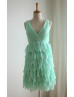 Mint Green Chiffon Flower Petal Tiered Fairy Bridesmaid Dress