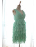 Mint Green Chiffon Flower Petal Tiered Fairy Bridesmaid Dress