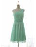 One Shoulder Mint Green Chiffon Short Wedding Bridesmaid Dress
