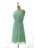 One Shoulder Mint Green Chiffon Short Wedding Bridesmaid Dress