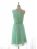 One Shoulder Mint Green Chiffon Short Wedding Bridesmaid Dress