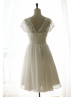 Ivory Lace Cap Sleeves Chiffon Short Bridesmaid Dress