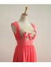 Beaded Coral Chifffon Sexy Floral Prom Dress
