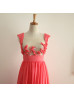 Beaded Coral Chifffon Sexy Floral Prom Dress