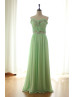 Beaded Strapless Sweetheart Pale Green Chiffon Pleated Bridesmaid Dress