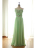 Green Strapless Sweetheart Beaded Chiffon Full Length Prom Dress