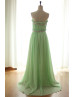 Beaded Strapless Sweetheart Pale Green Chiffon Pleated Bridesmaid Dress