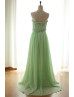 Green Strapless Sweetheart Beaded Chiffon Full Length Prom Dress