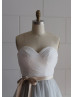 Strapless Sweetheart Ivory Lace Gray Tulle Wedding Dress