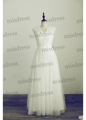 Vintage Inspired Modest Lace Tulle Wedding Dress