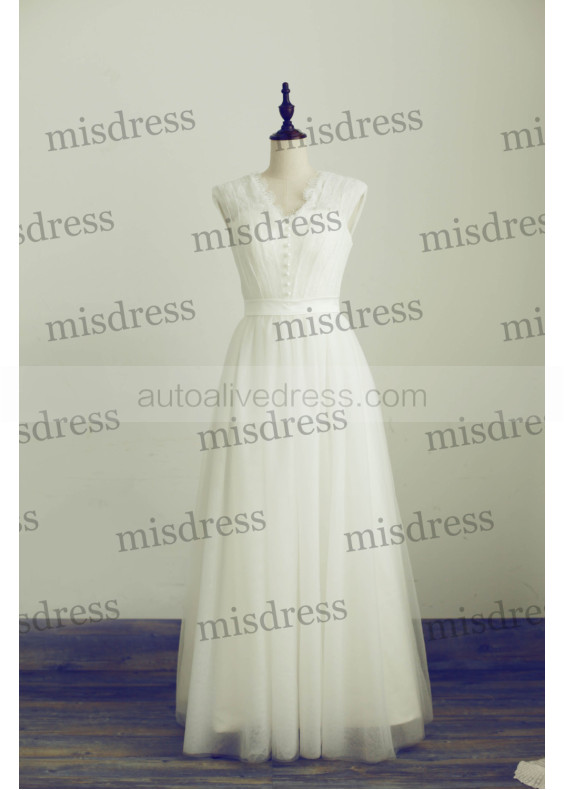 Vintage Inspired Modest Lace Tulle Wedding Dress