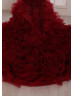 Burgundy Sweetheart Ruched Organza Ruffle Wedding Dress