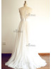 Sheer Illusion Tulle Lace Beading Wedding Dress with Champagne Lining