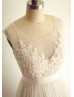 Sheer Illusion Tulle Lace Beaded Wedding Dress With Champagne Lining
