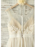 Sheer Illusion Tulle Lace Beaded Wedding Dress With Champagne Lining