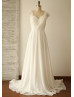 Ivory Beaded 3D Flowers Ruched Chiffon Sweet Wedding Dress