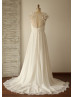 Ivory Beaded 3D Flowers Ruched Chiffon Sweet Wedding Dress