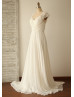Ivory Beaded 3D Flowers Ruched Chiffon Sweet Wedding Dress
