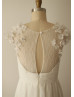 Ivory Beaded 3D Flowers Ruched Chiffon Sweet Wedding Dress