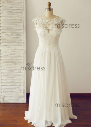 Backless Lace Chiffon Boho Beach Wedding Dress