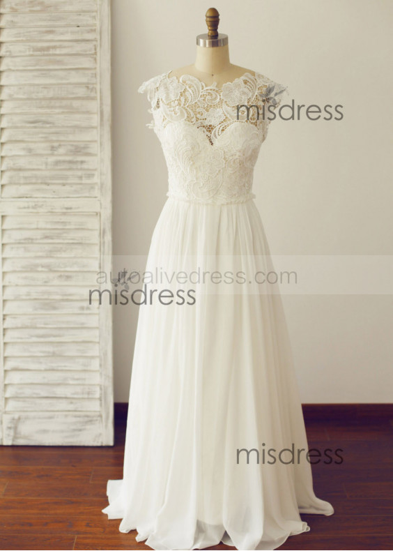 Backless Lace Chiffon Boho Beach Wedding Dress