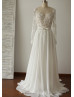 Long Sleeves Boho Beach Lace Chiffon Transparent Wedding Dress