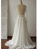 Long Sleeves Boho Beach Lace Chiffon Transparent Wedding Dress