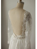 Long Sleeves Boho Beach Lace Chiffon Transparent Wedding Dress