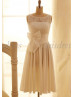 Ivory Lace Taffeta Tea Length Bridesmaid Dress