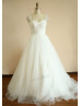Cap Sleeves Ivory Tulle Pleated Shimmering Wedding Dress