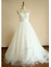 Ivory Tulle Pearl Beaded Cap Sleeves Wedding Dress