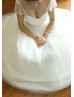 Cap Sleeves Ivory Tulle Pleated Shimmering Wedding Dress