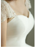 Cap Sleeves Ivory Tulle Pleated Shimmering Wedding Dress
