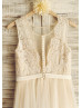 Ivory Lace Tulle Elegant Wedding Dress With Champagne Lining