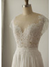 Ivory Lace Chiffon Deep V Back Sheer Wedding Dress