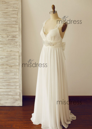 Ivory Eyelash Lace Chiffon Beaded Empire Waist Wedding Dress