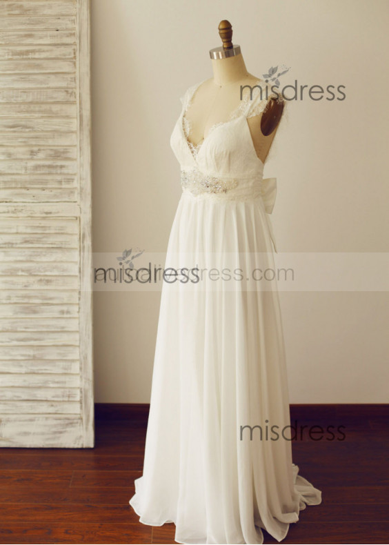 Ivory Eyelash Lace Chiffon Beaded Empire Waist Wedding Dress