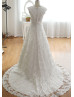 V Neck Vintage Inspired Ivory Lace Wedding Dress