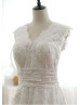 V Neck Vintage Inspired Ivory Lace Wedding Dress