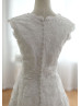 V Neck Vintage Inspired Ivory Lace Wedding Dress