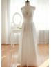 Spaghetti Straps Ivory Lace Taffeta Glitter Wedding Dress