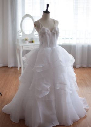 Ivory Beaded Organza Cross Back Wedding Dress